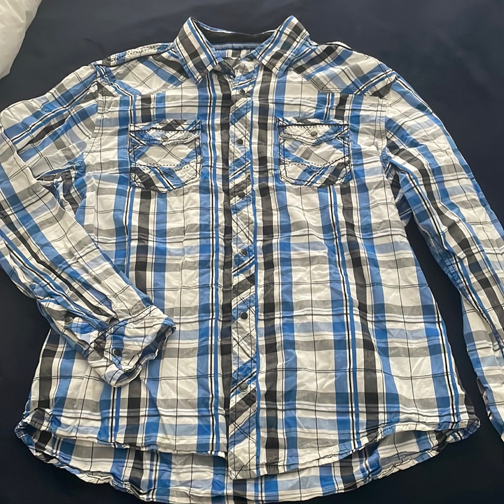 Blue & Black Plaid BKE Button Up